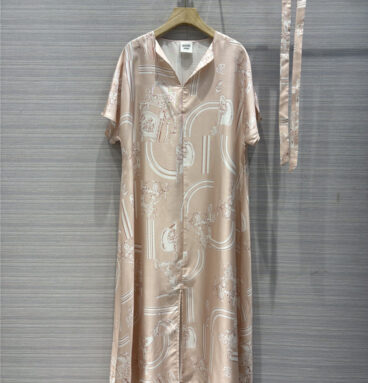 Hermès position printed 100% twill silk dress