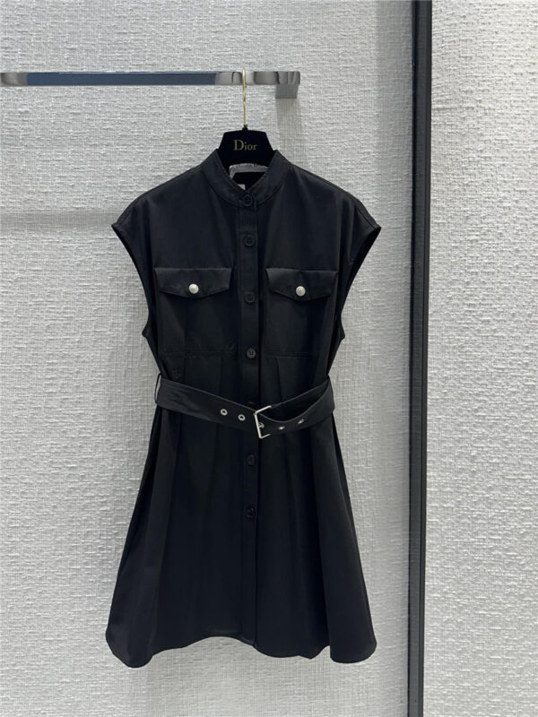 dior small stand collar black dress