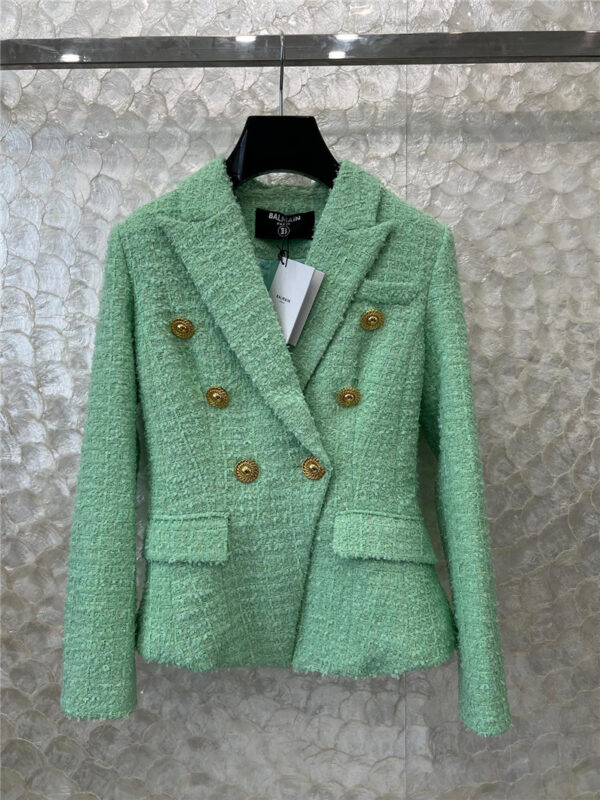 chanel green waisted tweed suit