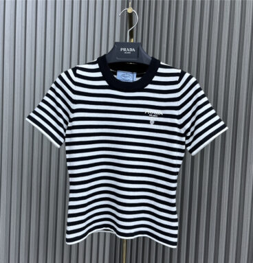prada embroidered striped knitted top