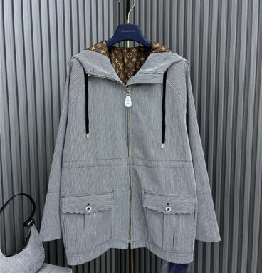 louis vuitton LV striped waisted hooded jacket