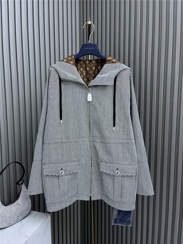 louis vuitton LV striped waisted hooded jacket