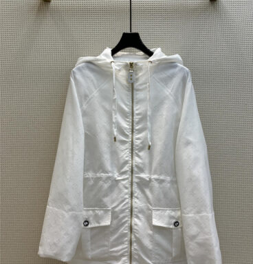 louis vuitton LV printed hooded drawstring waist trench coat