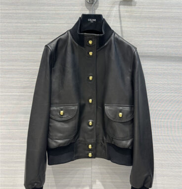 celine ribbed stand collar leather jacket