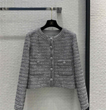 chanel off-white sequined tweed striped jacket