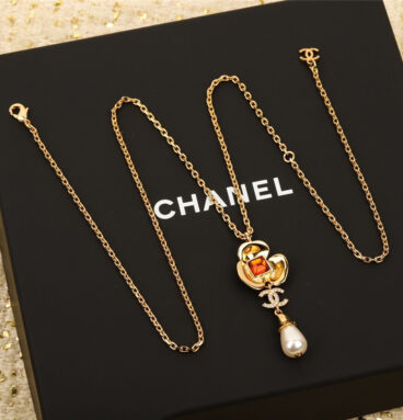 chanel camellia drop beads necklace