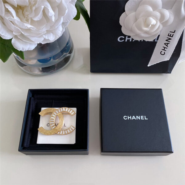 chanel large brushed and long diamond double c brooch