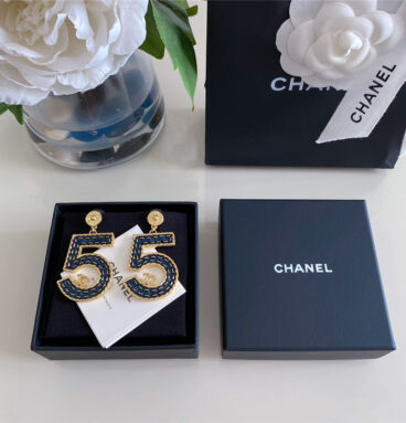 chanel denim 5-letter button letter earrings