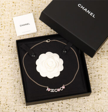 chanel pink heart coco necklace