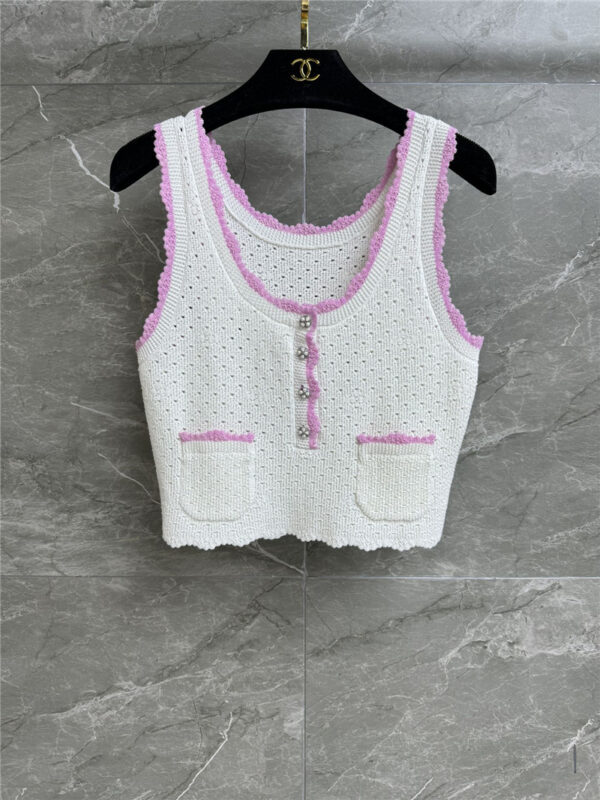 chanel pink and white hollow vest