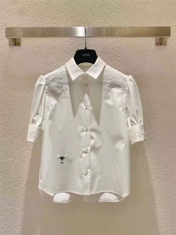 dior retro floral embroidered white shirt