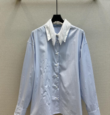 prada tassel collar light blue shirt