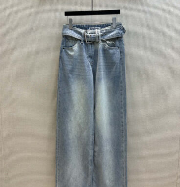 acne studios belted straight leg washed jeans