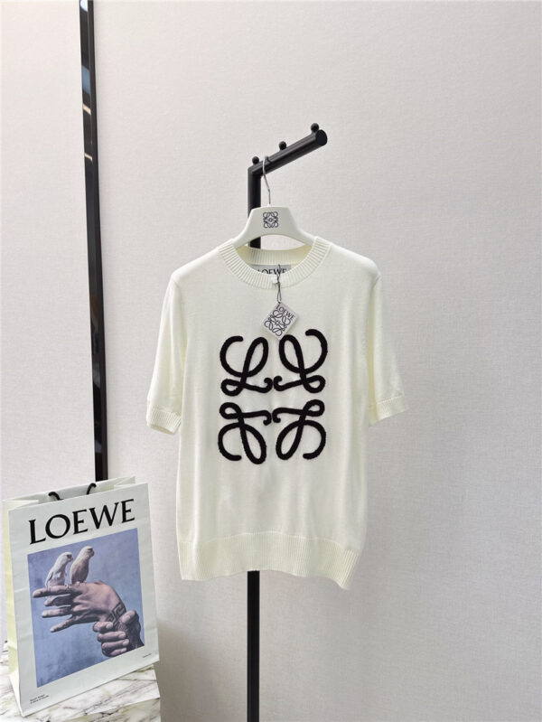 loewe logo flocked embellished short-sleeved sweater