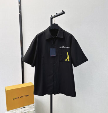 louis vuitton LV new embroidered chest lapel short-sleeved shirt