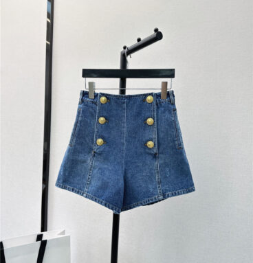 Balmain double-breasted denim shorts with metal buttons