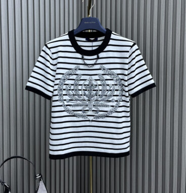 louis vuitton LV embroidered striped knitted short sleeves