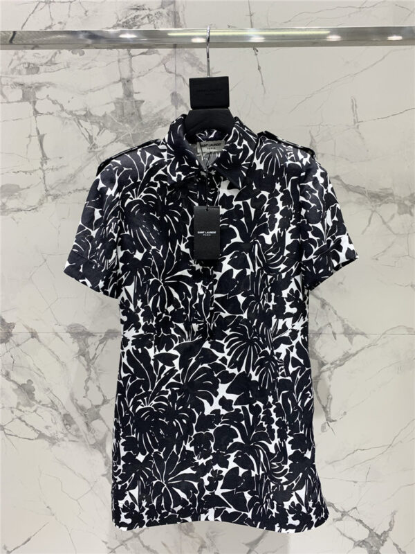 YSL black and white botanical print dress