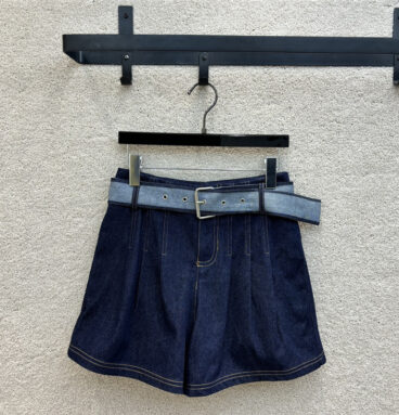 dior belted blue denim shorts