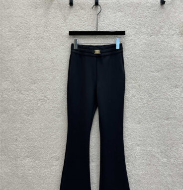 miumiu bell-bottom pants with metal buckles