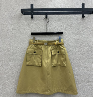 prada metal buckle web belt embellished utility style skirt