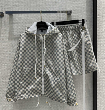 louis vuitton LV gray and white checkerboard print casual suit