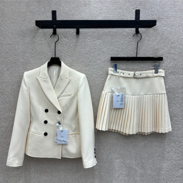 dior blazer + patchwork pleated skirt suit