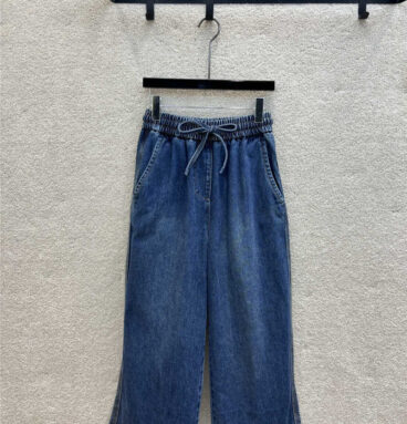 loewe elastic waist embroidered straight-leg jeans