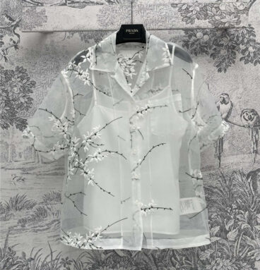prada floral embroidered organza shirt replicas clothes