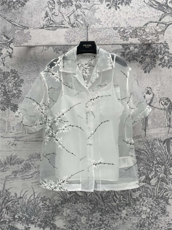 prada floral embroidered organza shirt replicas clothes