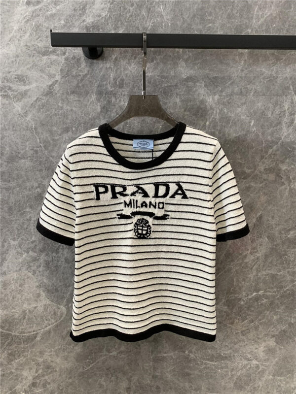 prada logo jacquard knitted short-sleeved top replica clothing