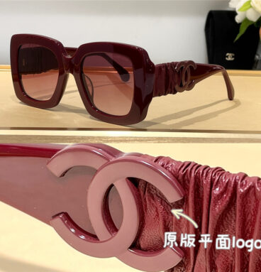 chanel large logo double C plus leather design sunglasses