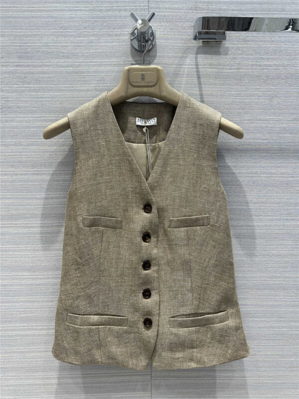BC gold silk cotton and linen suit vest replica clothes