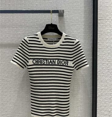 dior striped knitted short-sleeved top replica clothes