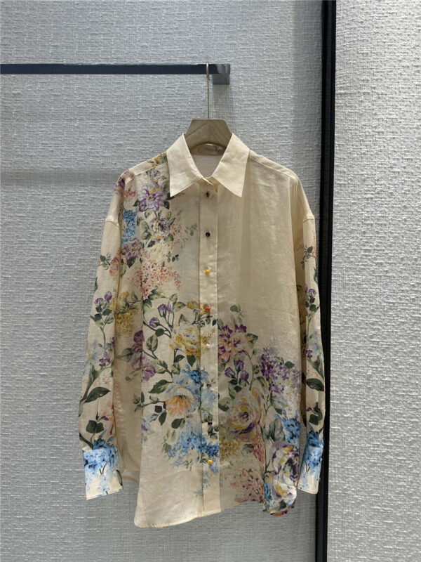 zimm blue ramie cream watercolor floral shirt replica clothing