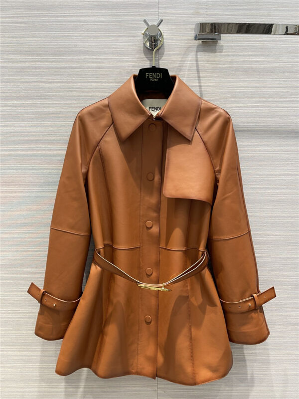 fendi long belted leather trench coat replica clothes