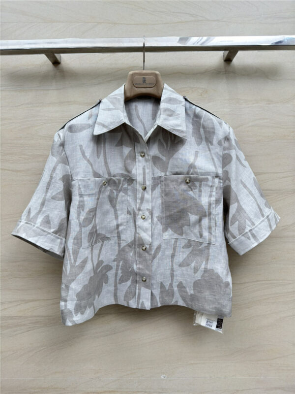 BC leaf silhouette printed linen shirt replica clothing
