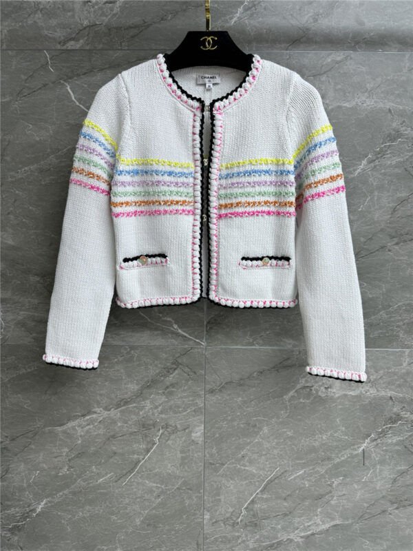 chanel colorful striped diamond button cardigan replica d&g clothing