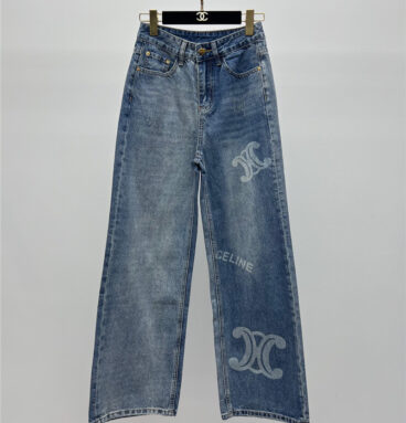 celine contrast logo print jeans replica clothes