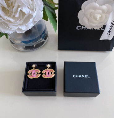 chanel pearl pink gold double c earrings