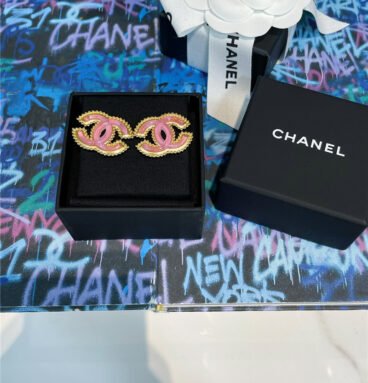 chanel pink gold double c stud earrings