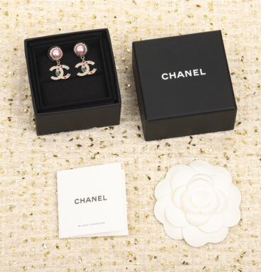Chanel colorful diamond double C stud earrings