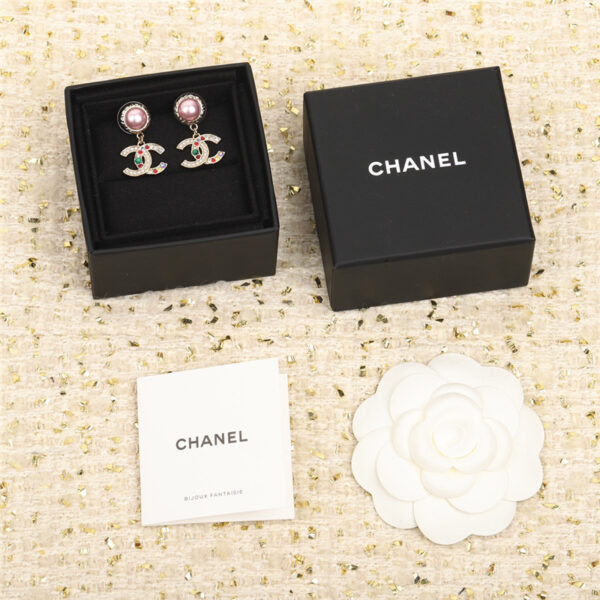 Chanel colorful diamond double C stud earrings