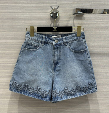 chanel hollow embroidered denim shorts replica clothing