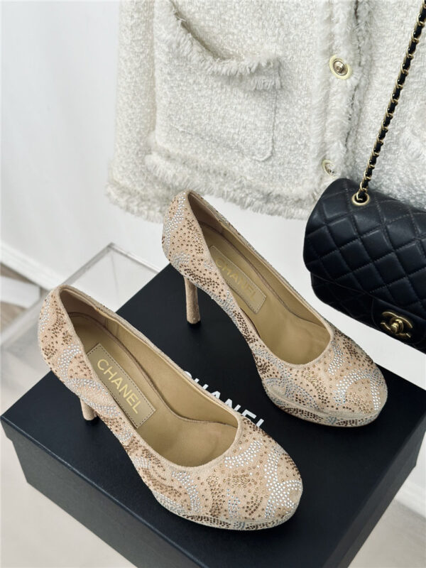 chanel double C rhinestone high heels replica shoes