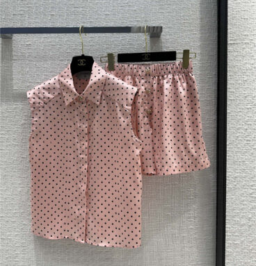 chanel pink polka dot logo print suit replicas clothes