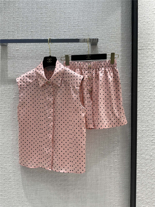 chanel pink polka dot logo print suit replicas clothes