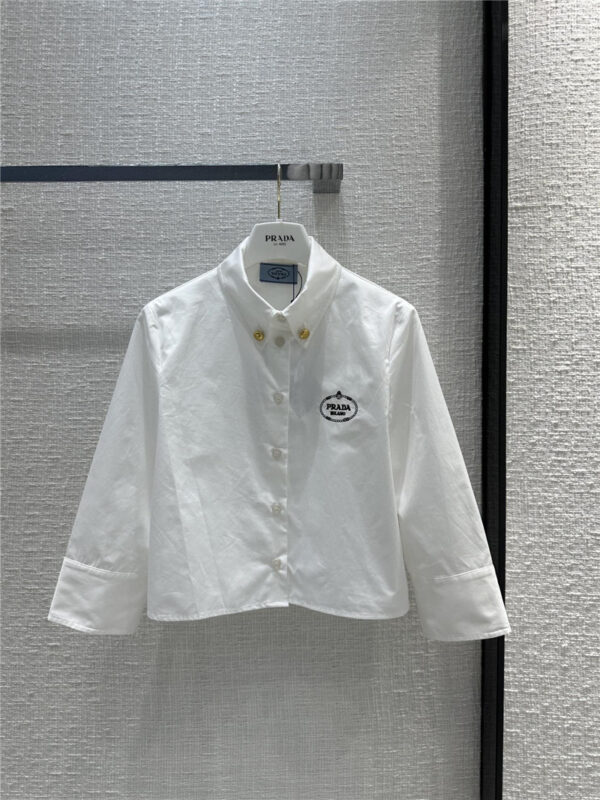 prada logo embroidered white shirt replica clothing sites