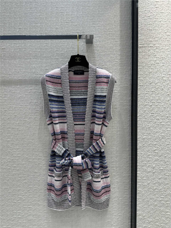 chanel colorful striped knitted vest cardigan replicas clothes