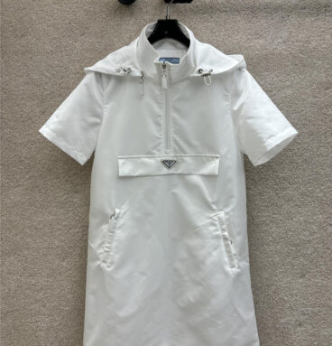 prada stand collar half zip nylon short sleeve dress replica clothes